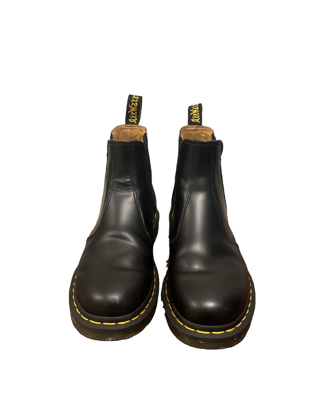 Dr. Martens2976 Black Leather Chelsea Boots with Yellow Stitching Sz 7L , 6M